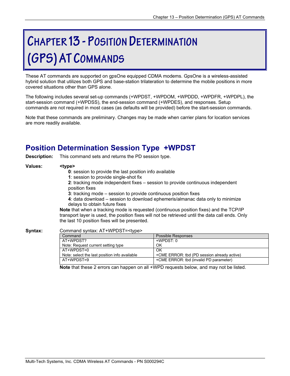 Gps), Hapter, Osition | Etermination, Ommands | Multi-Tech Systems CDMA Wireless Modem User Manual | Page 87 / 195