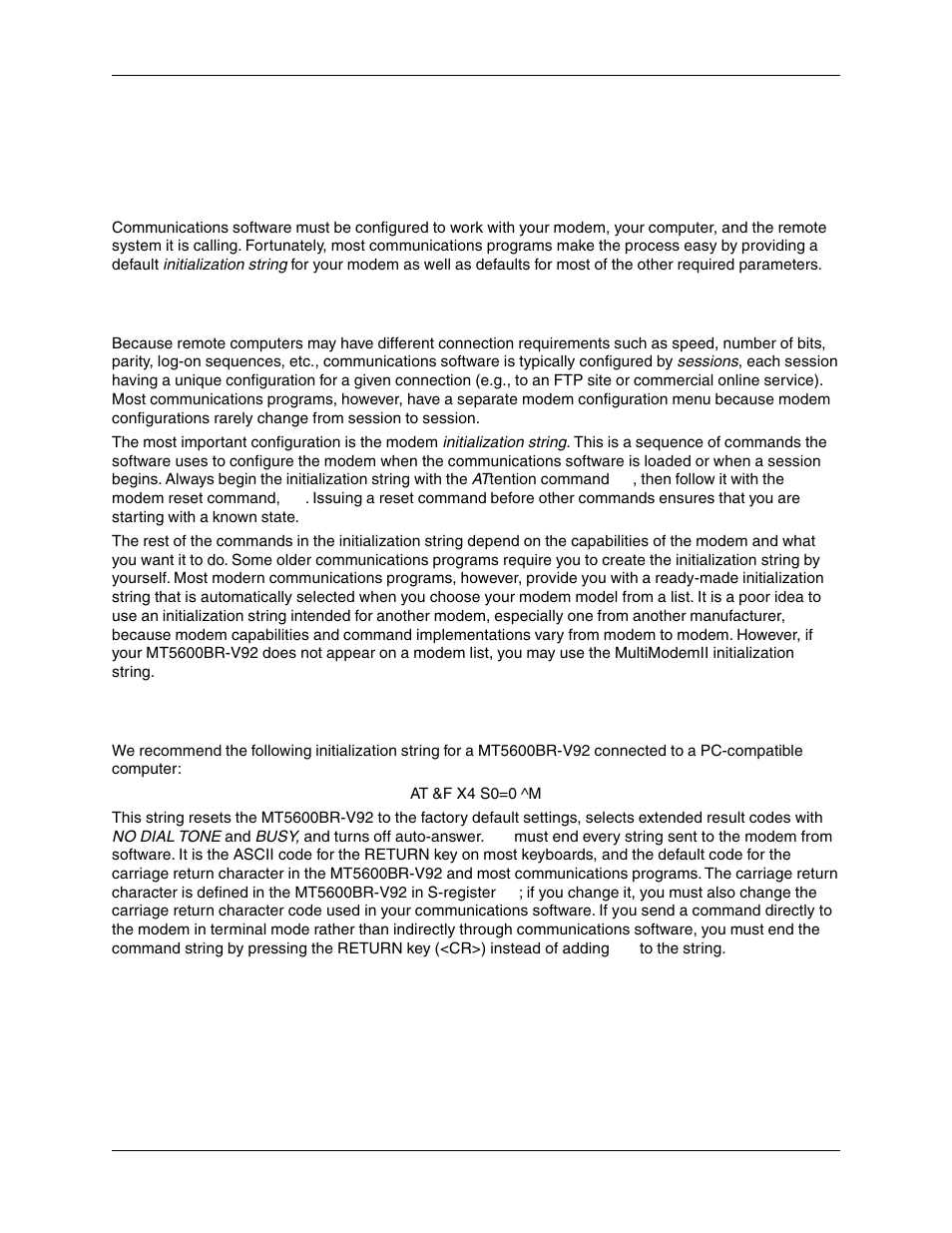 Chapter 3 - configuration, Configuring your software, Configuring software for your modem | Pc initialization strings | Multi-Tech Systems MT5600BR-V92 User Manual | Page 14 / 29