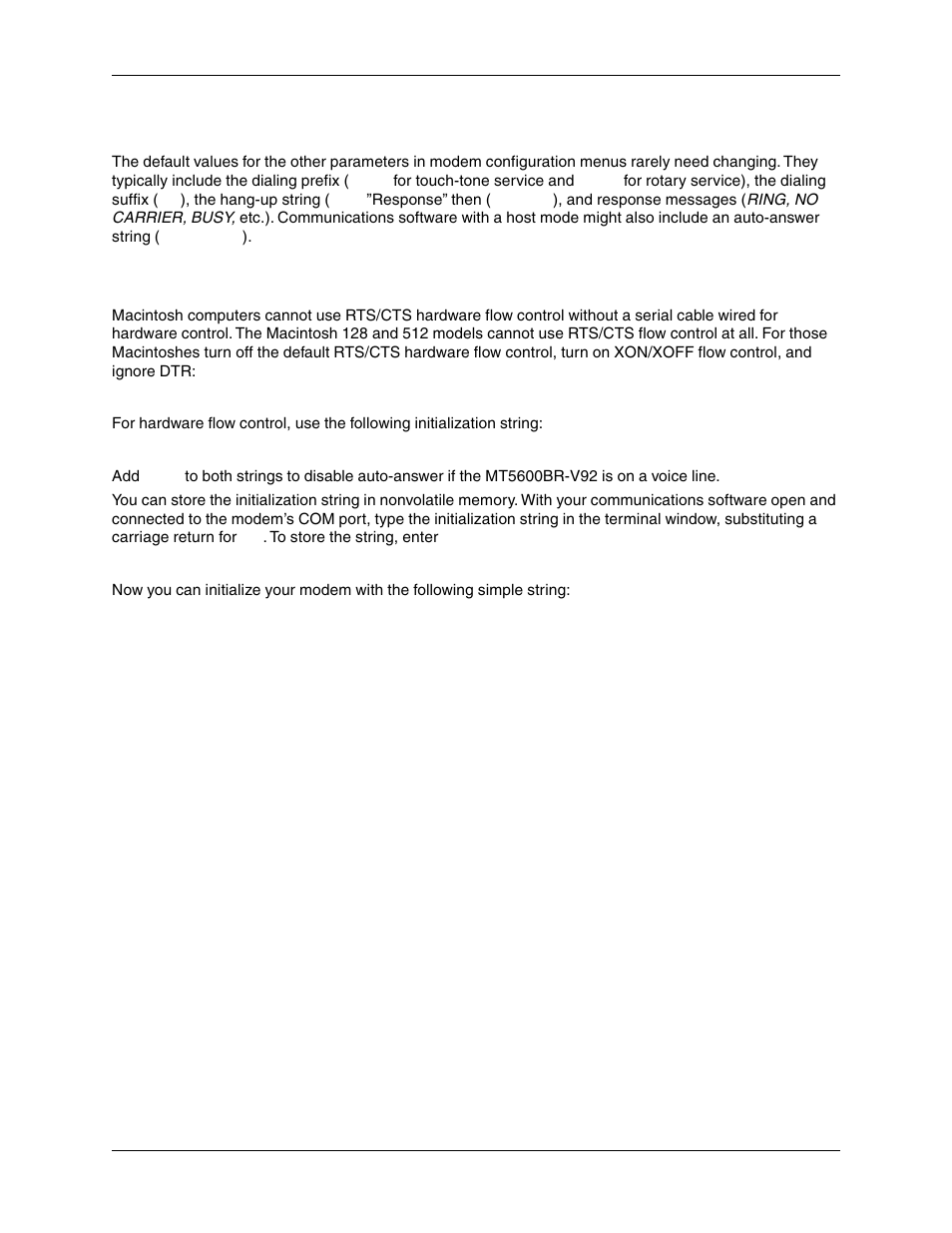 Changing default parameters, Macintosh initialization | Multi-Tech Systems MT5600BR-V92 User Manual | Page 15 / 29