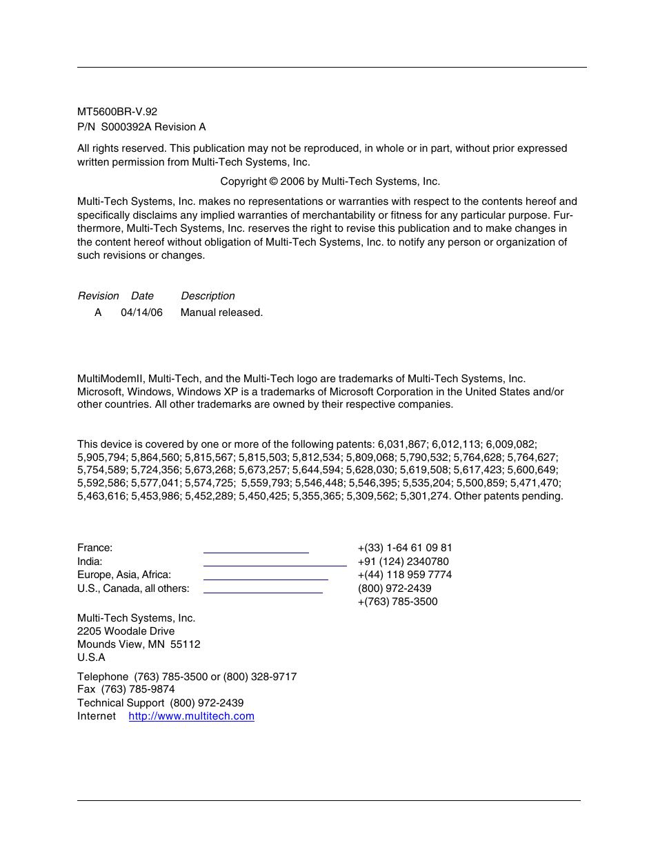 Multi-Tech Systems MT5600BR-V92 User Manual | Page 2 / 29