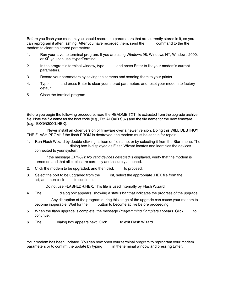 Step 5 - clear your stored paramenters, Step 6 - upgrade the modem’s firmware, Step 7 - restore your parameters | Multi-Tech Systems MT5600BR-V92 User Manual | Page 25 / 29