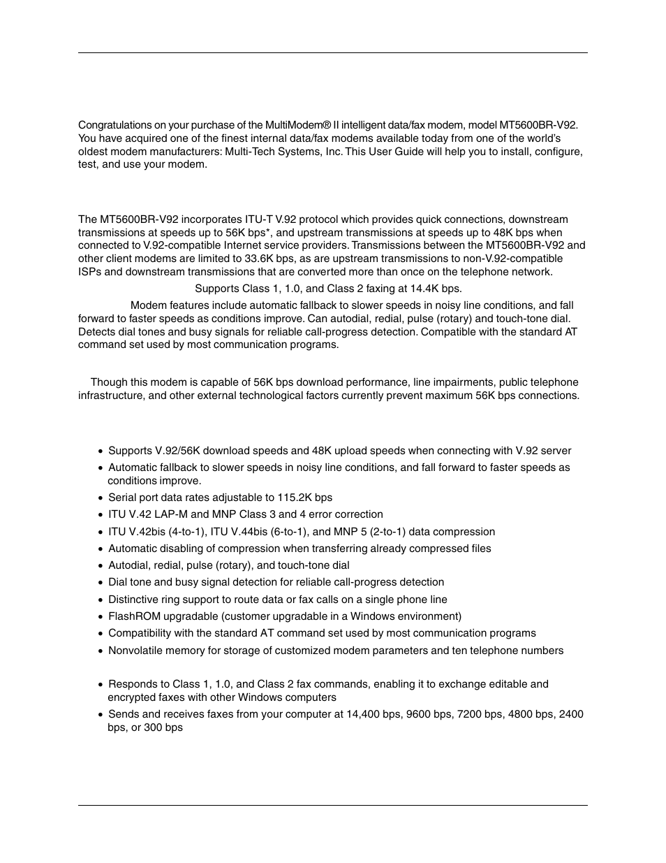Chapter 1 - introduction, Product description, General features | Multi-Tech Systems MT5600BR-V92 User Manual | Page 5 / 29