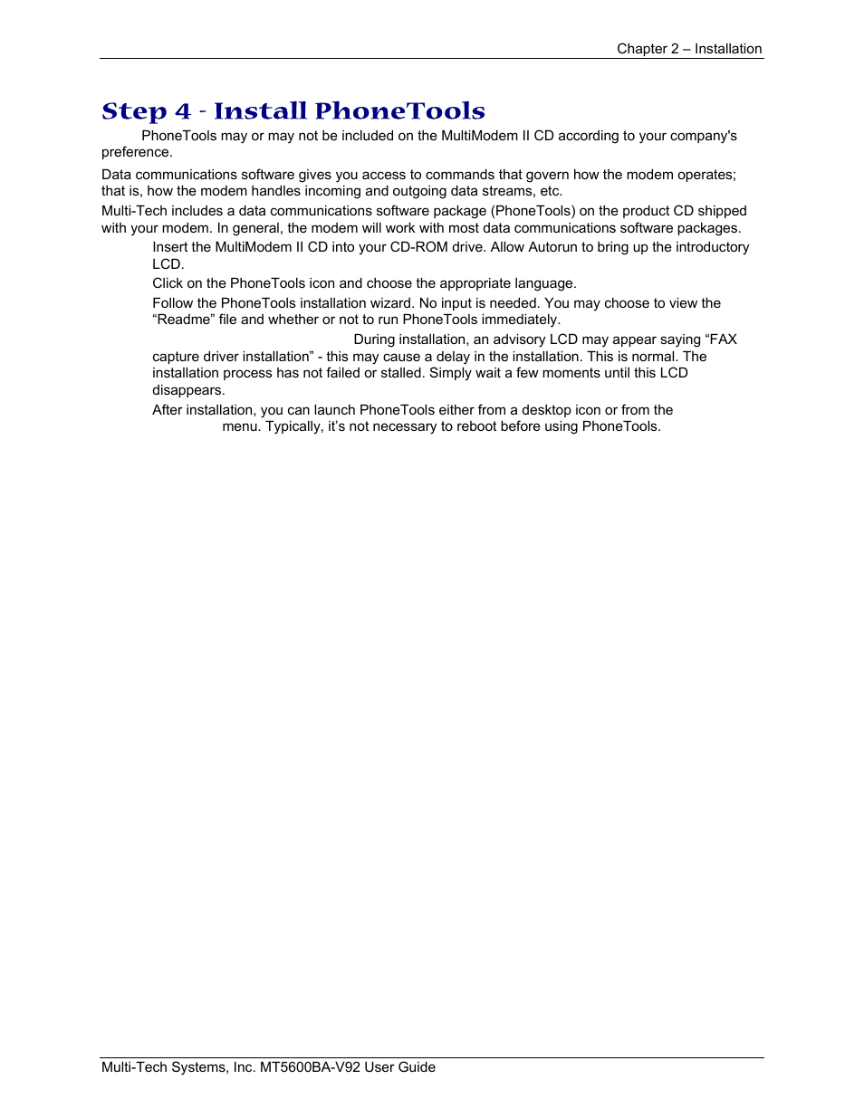 Step 4 - install phonetools | Multi-Tech Systems MT5600BA-V.92 User Manual | Page 12 / 57
