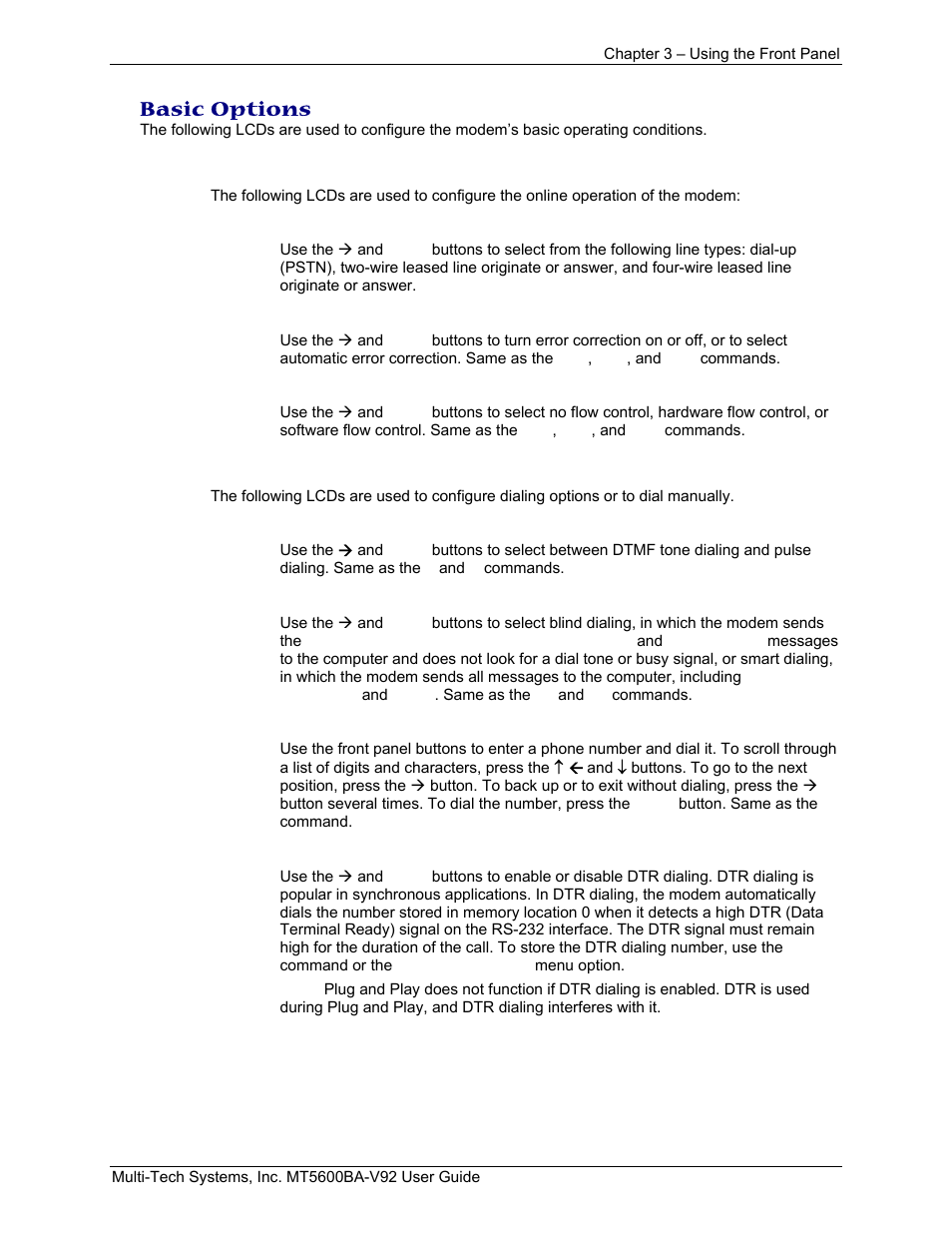 Basic options | Multi-Tech Systems MT5600BA-V.92 User Manual | Page 23 / 57