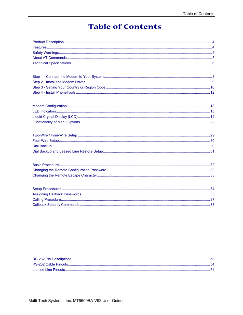 Multi-Tech Systems MT5600BA-V.92 User Manual | Page 3 / 57