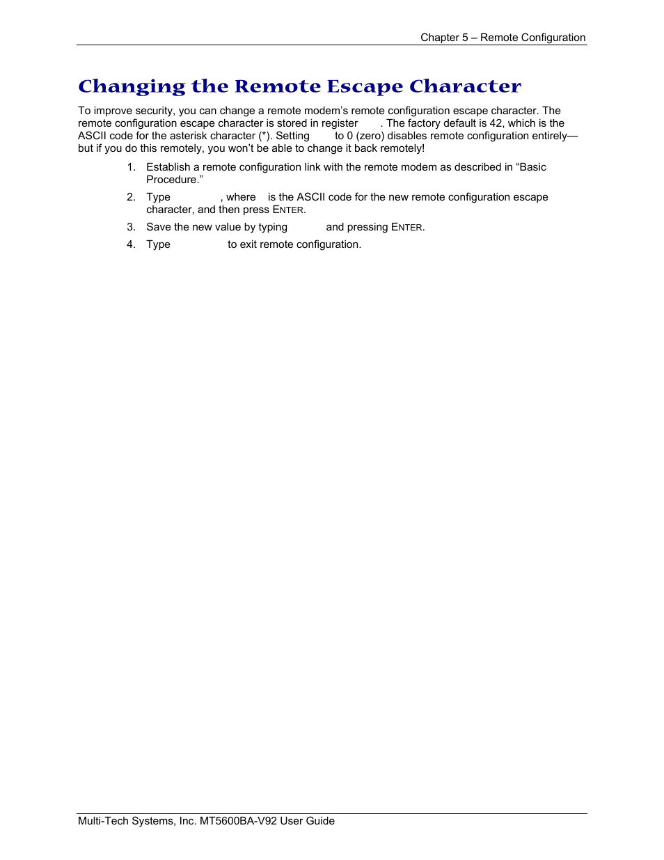 Changing the remote escape character | Multi-Tech Systems MT5600BA-V.92 User Manual | Page 33 / 57