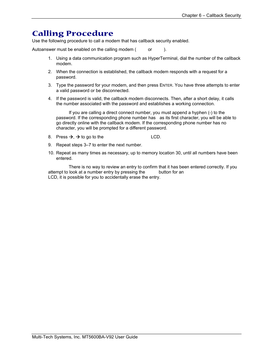 Calling procedure | Multi-Tech Systems MT5600BA-V.92 User Manual | Page 37 / 57