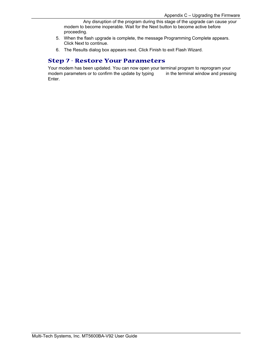 Step 7 - restore your parameters | Multi-Tech Systems MT5600BA-V.92 User Manual | Page 50 / 57