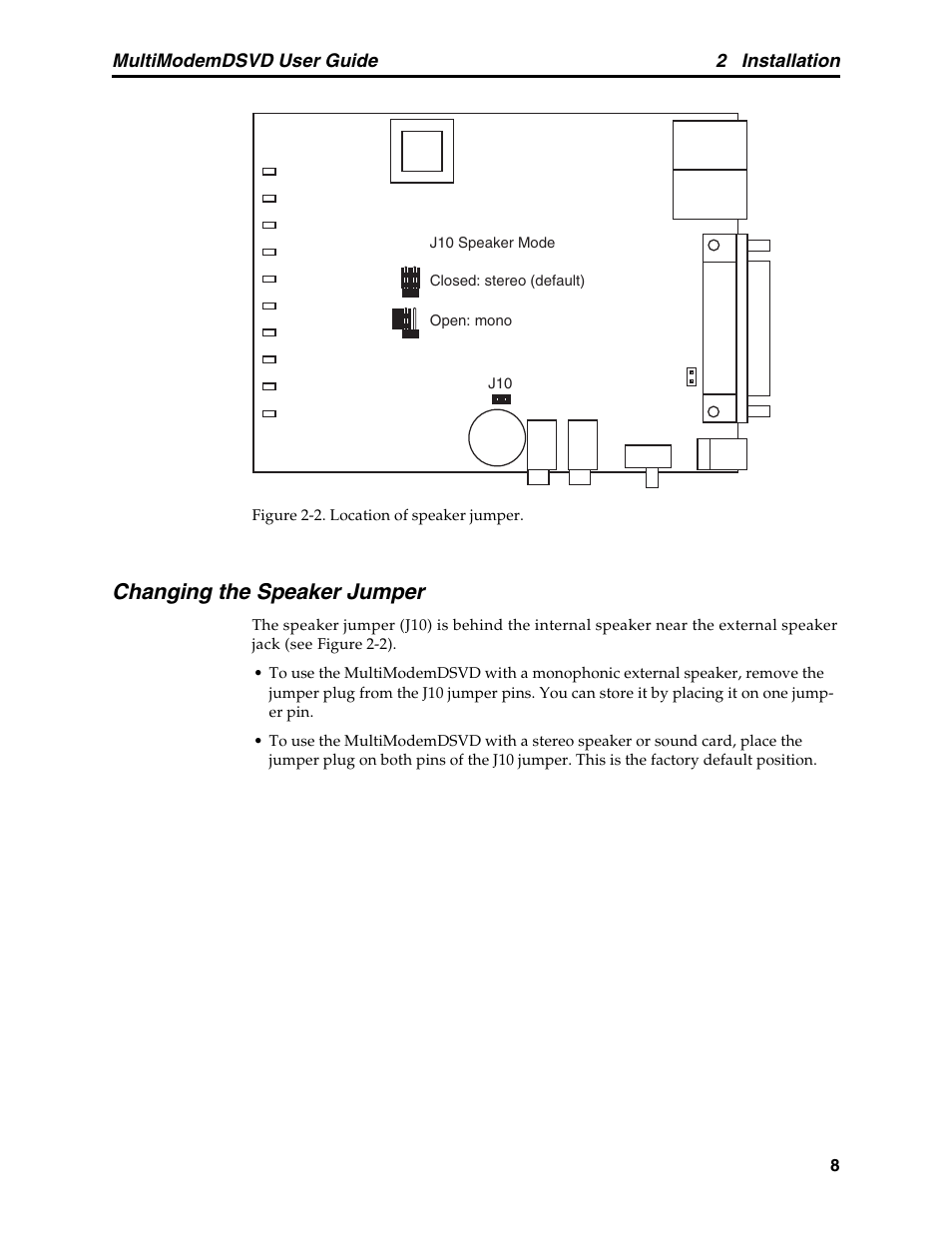 Changing the speaker jumper | Multi-Tech Systems MT5600DSVD User Manual | Page 13 / 82