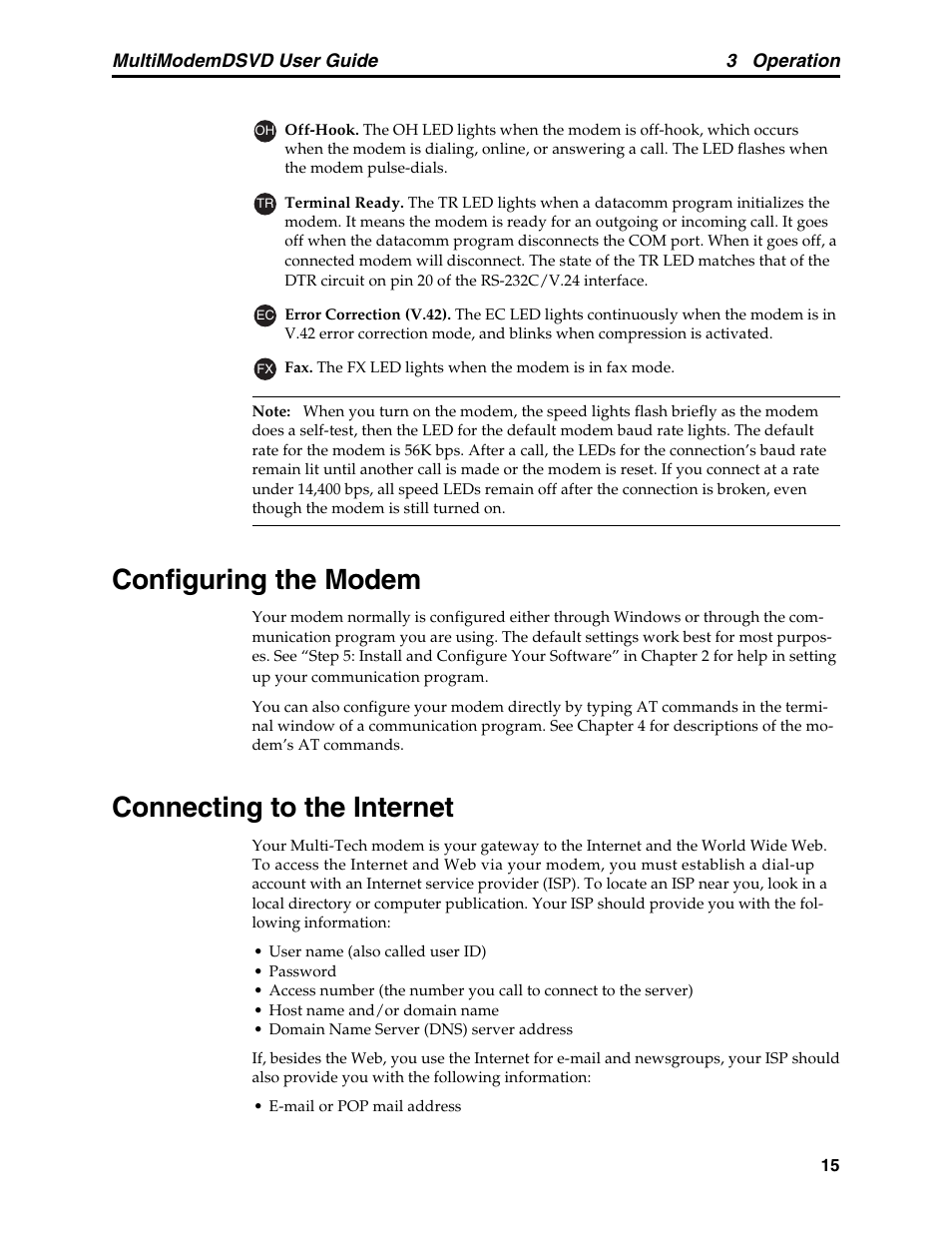 Configuring the modem, Connecting to the internet, Configuring the modem connecting to the internet | Multi-Tech Systems MT5600DSVD User Manual | Page 20 / 82