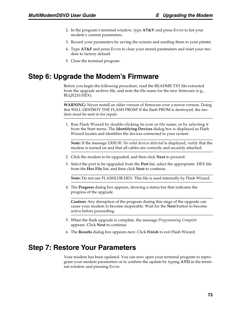 Step 6: upgrade the modem's firmware, Step 7: restore your parameters, Step 6: upgrade the modem’s firmware | Multimodemdsvd user guide e upgrading the modem | Multi-Tech Systems MT5600DSVD User Manual | Page 78 / 82