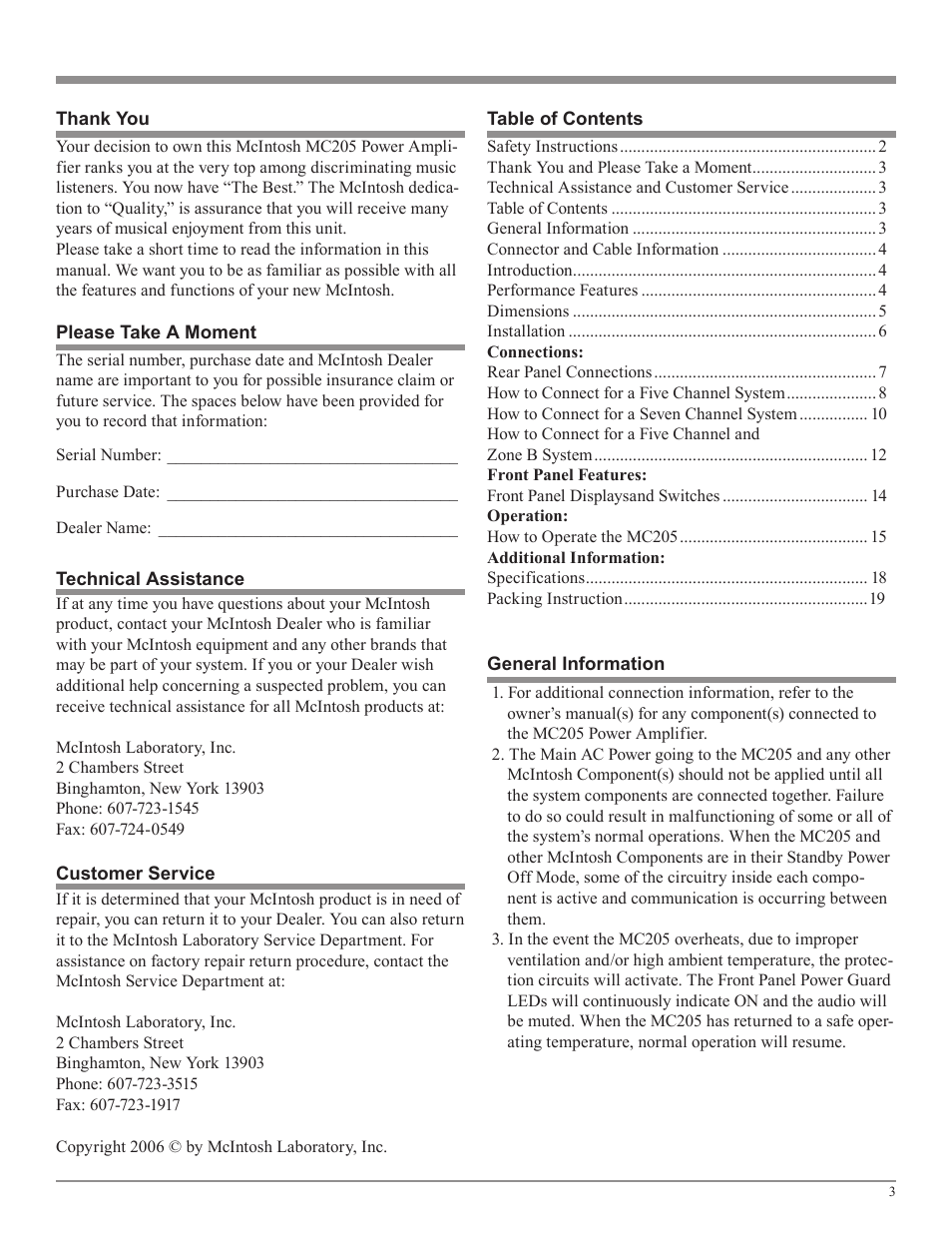 McIntosh MC205 User Manual | Page 3 / 20