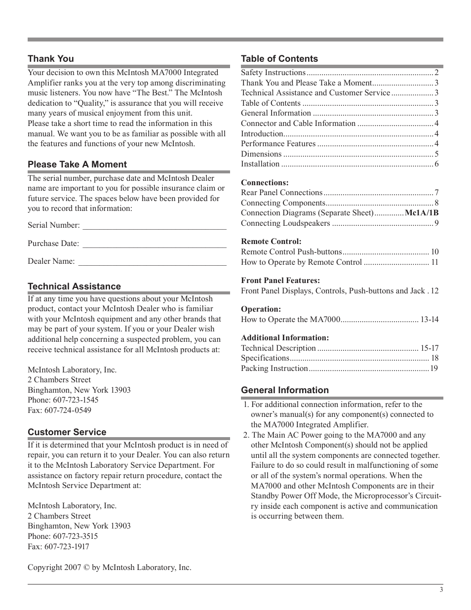 McIntosh MA7000 User Manual | Page 3 / 20