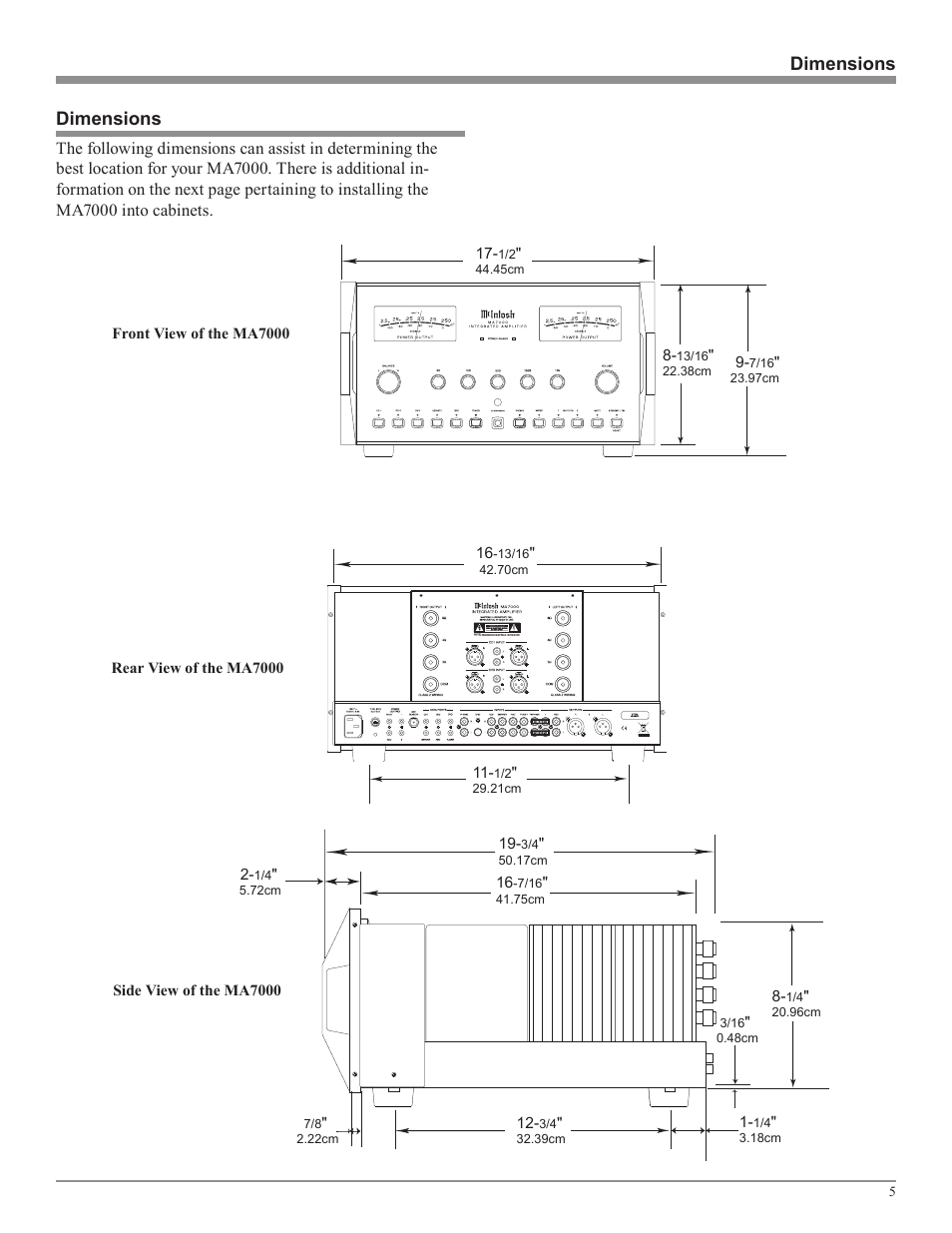 Dimensions | McIntosh MA7000 User Manual | Page 5 / 20