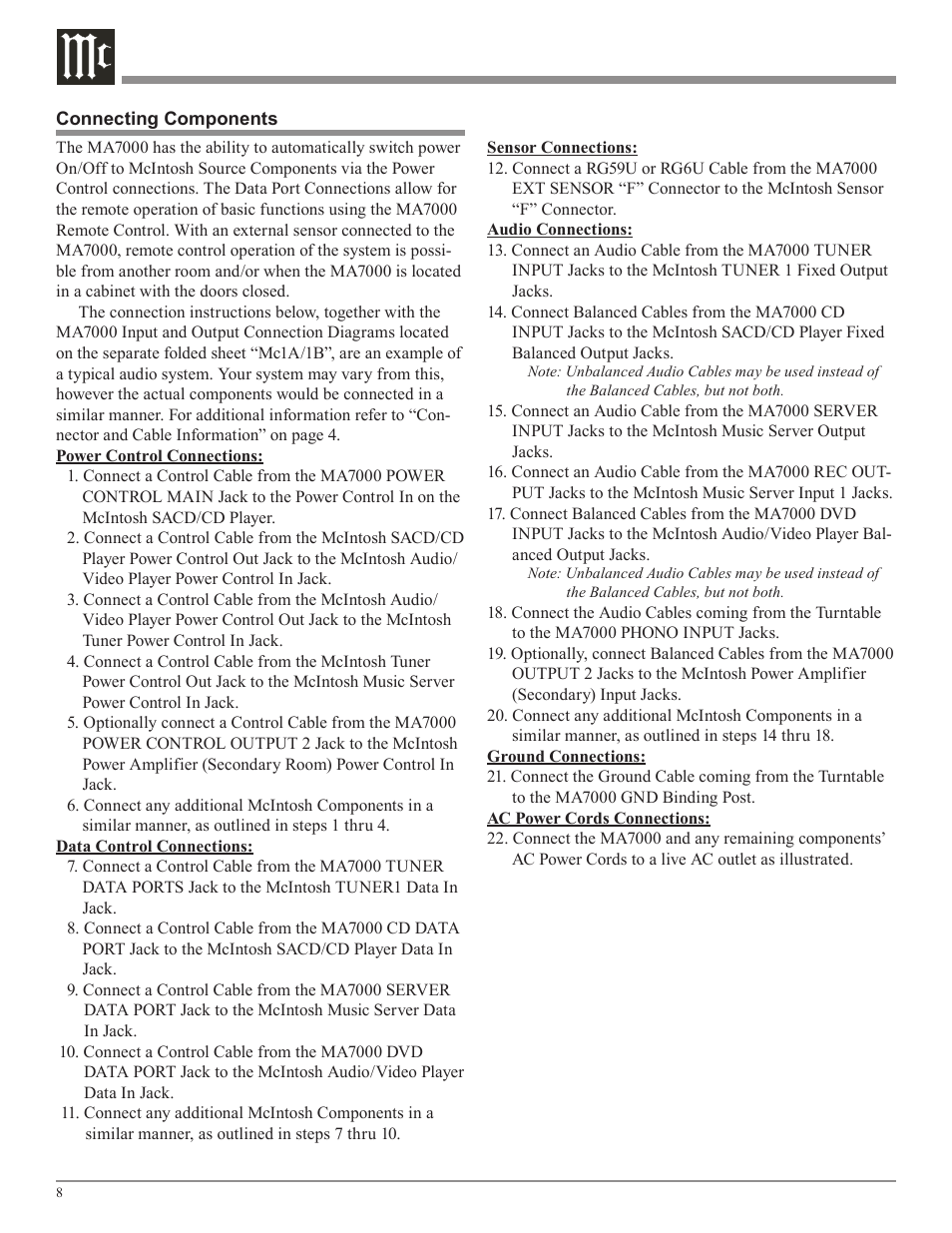 McIntosh MA7000 User Manual | Page 8 / 20