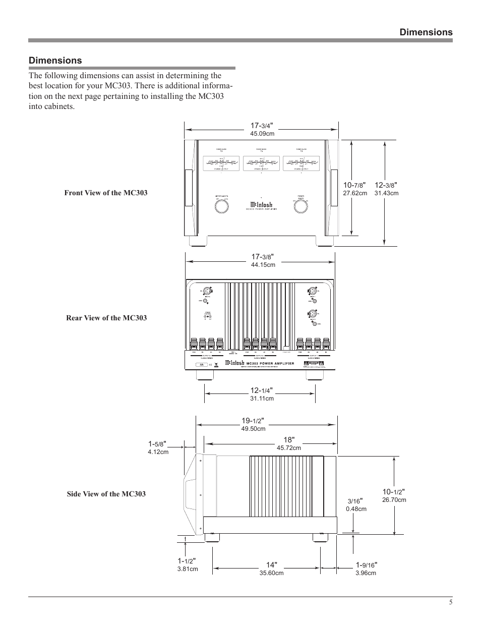 Dimensions | McIntosh MC303 User Manual | Page 5 / 20