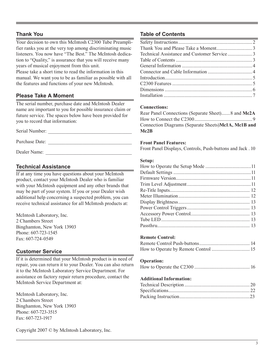 McIntosh C2300 User Manual | Page 3 / 24