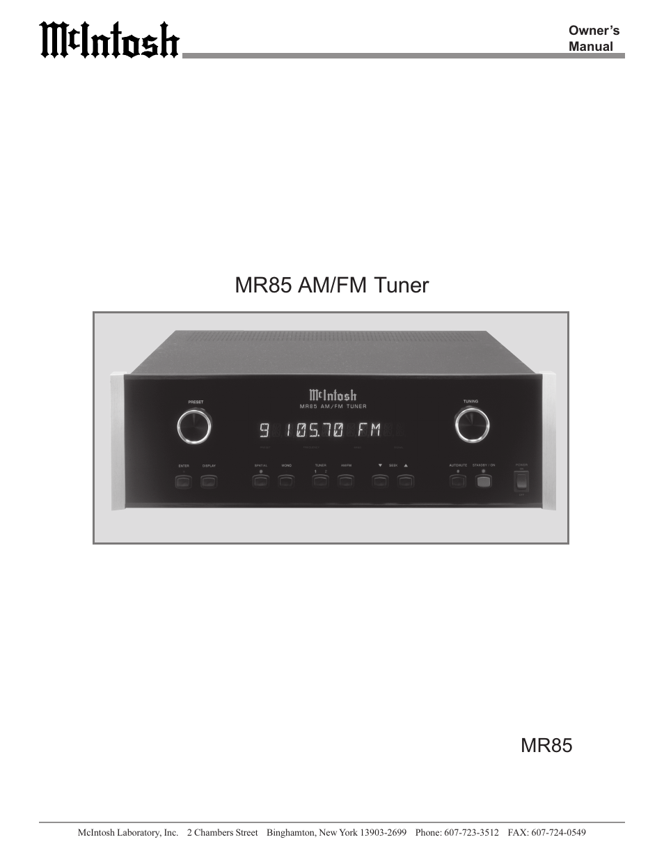 McIntosh M85 User Manual | 20 pages
