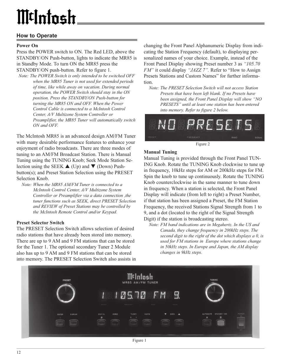 McIntosh M85 User Manual | Page 12 / 20