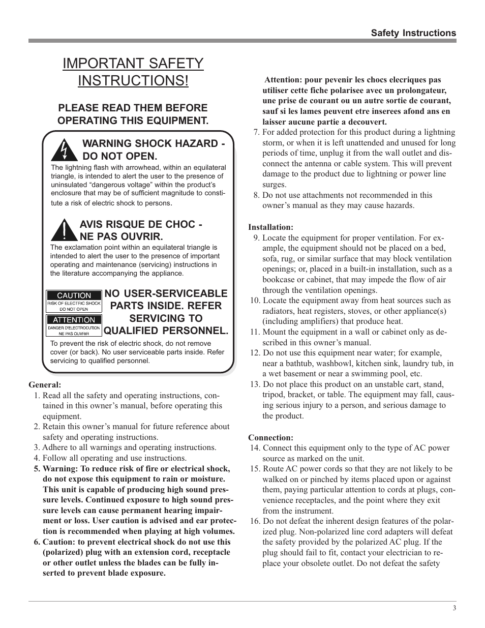 Important safety instructions | McIntosh M85 User Manual | Page 3 / 20