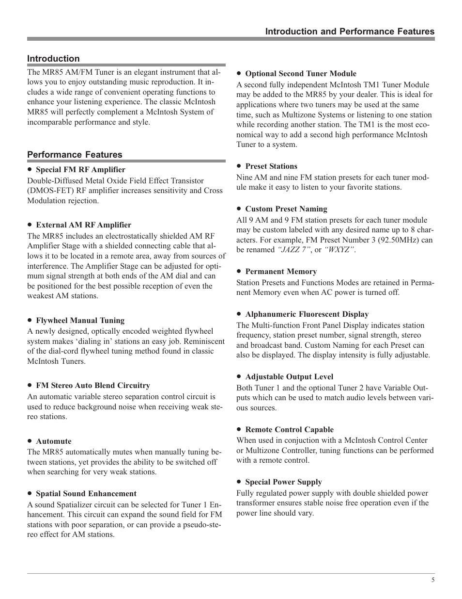 McIntosh M85 User Manual | Page 5 / 20