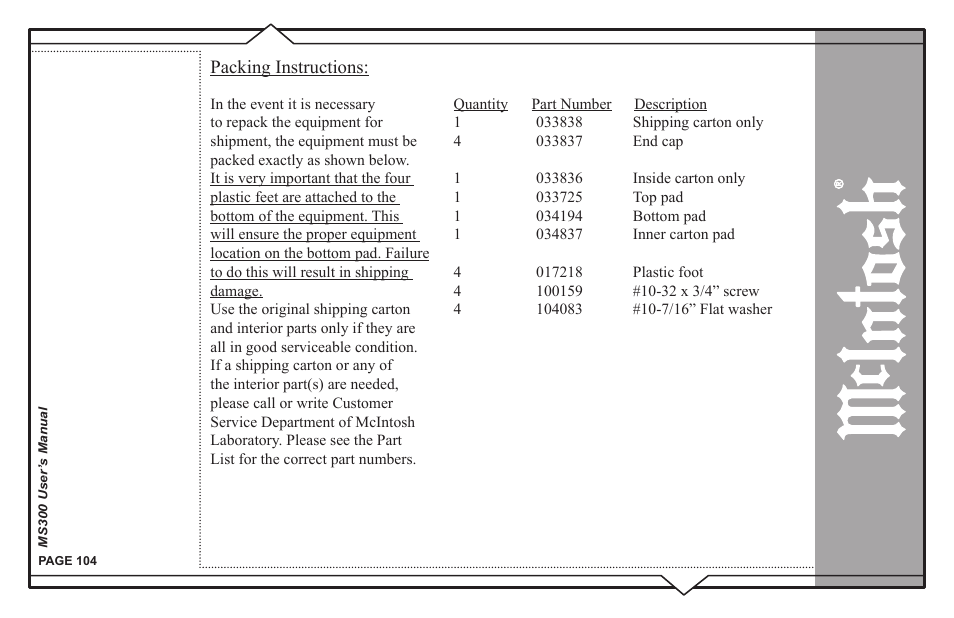 McIntosh MS300 User Manual | Page 108 / 110