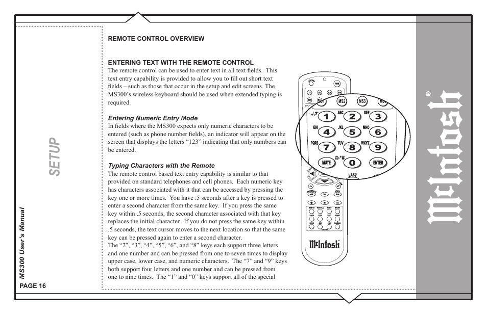 Setup | McIntosh MS300 User Manual | Page 20 / 110