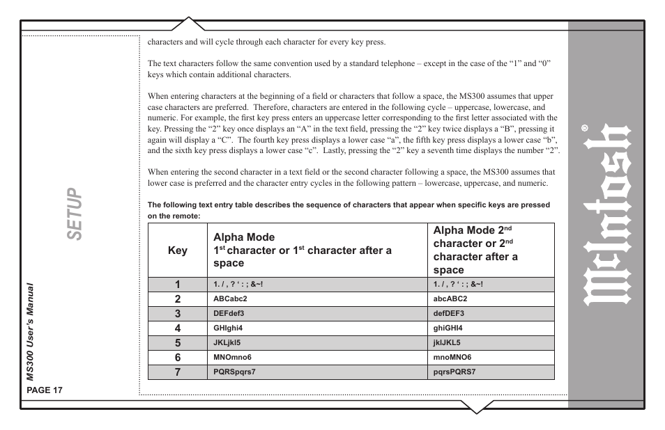 Setup | McIntosh MS300 User Manual | Page 21 / 110