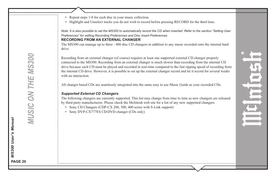 Music on the ms300 | McIntosh MS300 User Manual | Page 24 / 110