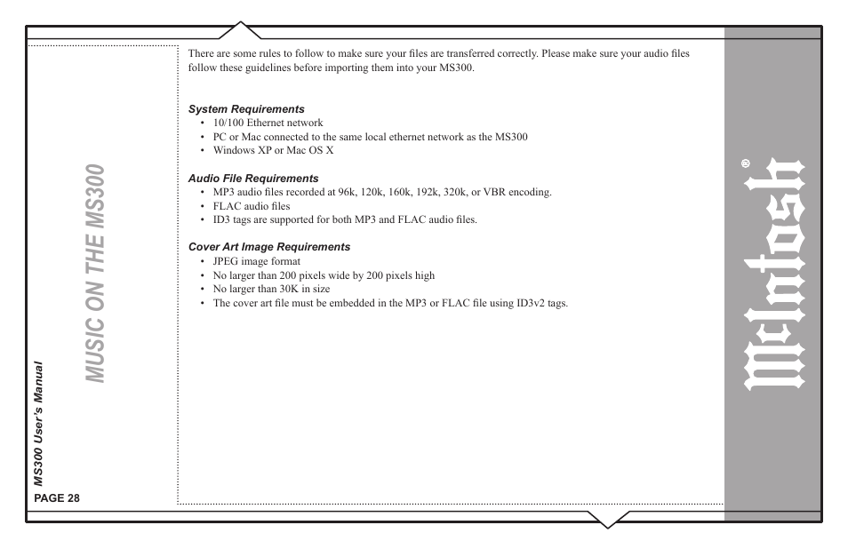 Music on the ms300 | McIntosh MS300 User Manual | Page 32 / 110