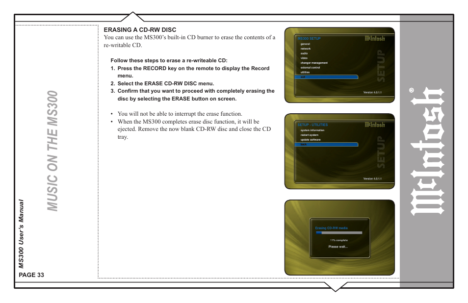 Music on the ms300 | McIntosh MS300 User Manual | Page 37 / 110