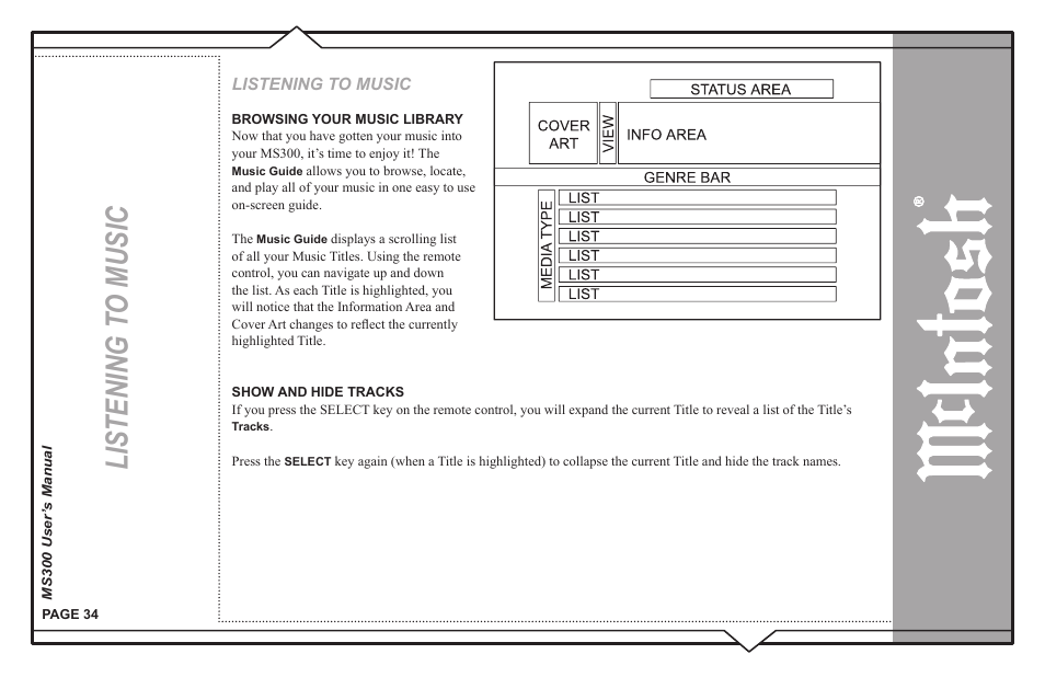 Listening t o music | McIntosh MS300 User Manual | Page 38 / 110