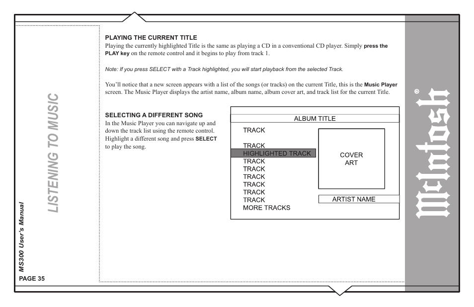 Listening t o music | McIntosh MS300 User Manual | Page 39 / 110