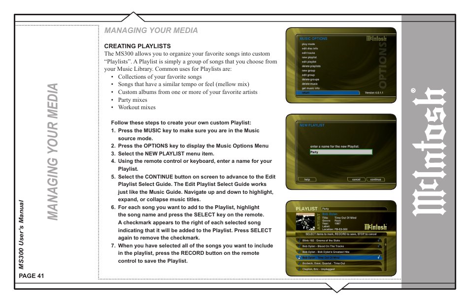 Managing your media | McIntosh MS300 User Manual | Page 45 / 110