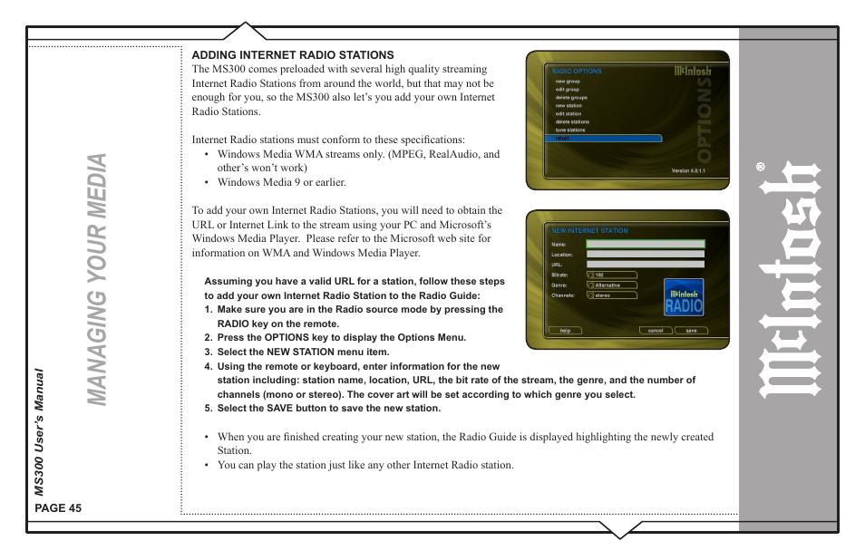 Managing your media | McIntosh MS300 User Manual | Page 49 / 110