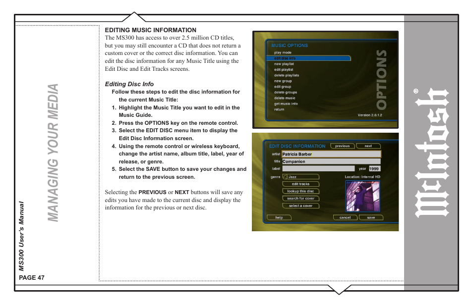 Managing your media | McIntosh MS300 User Manual | Page 51 / 110