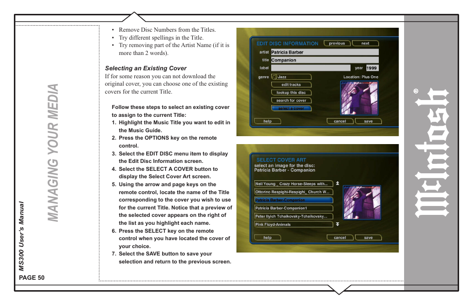 Managing your media | McIntosh MS300 User Manual | Page 54 / 110