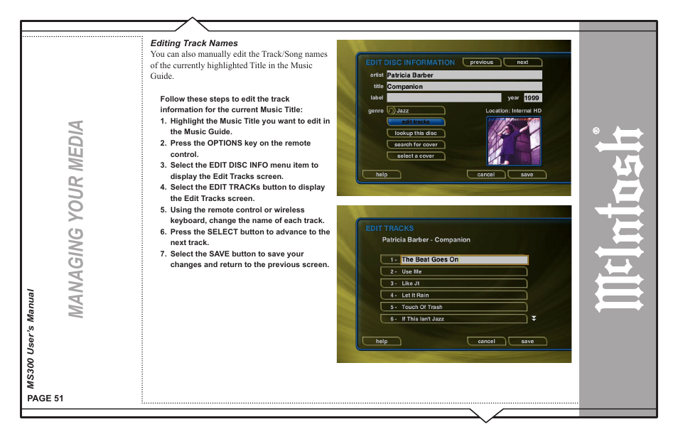 Managing your media | McIntosh MS300 User Manual | Page 55 / 110