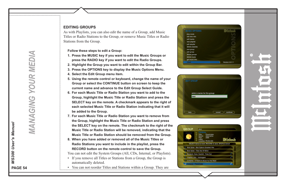 Managing your media | McIntosh MS300 User Manual | Page 58 / 110