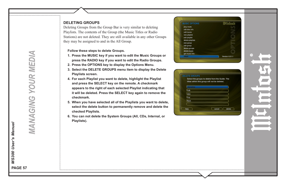 Managing your media | McIntosh MS300 User Manual | Page 61 / 110