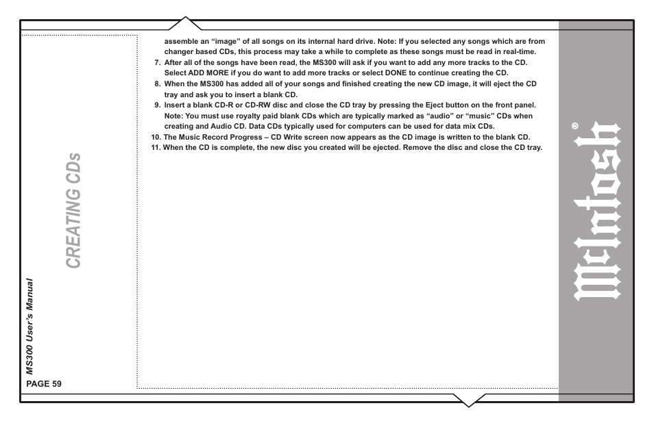 Crea ting cds | McIntosh MS300 User Manual | Page 63 / 110