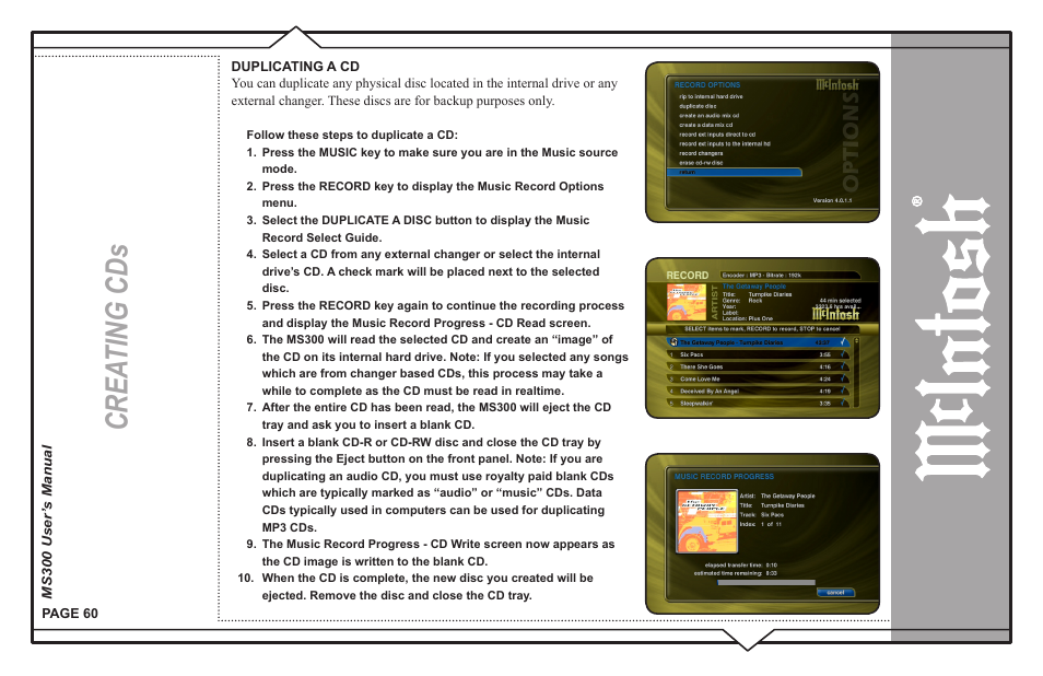 Crea ting cds | McIntosh MS300 User Manual | Page 64 / 110