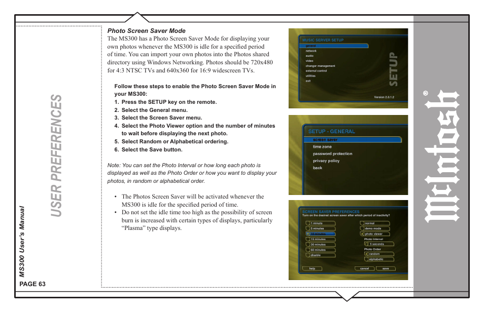 User preferences | McIntosh MS300 User Manual | Page 67 / 110