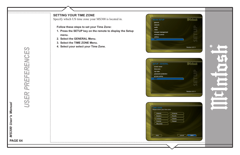 User preferences | McIntosh MS300 User Manual | Page 68 / 110