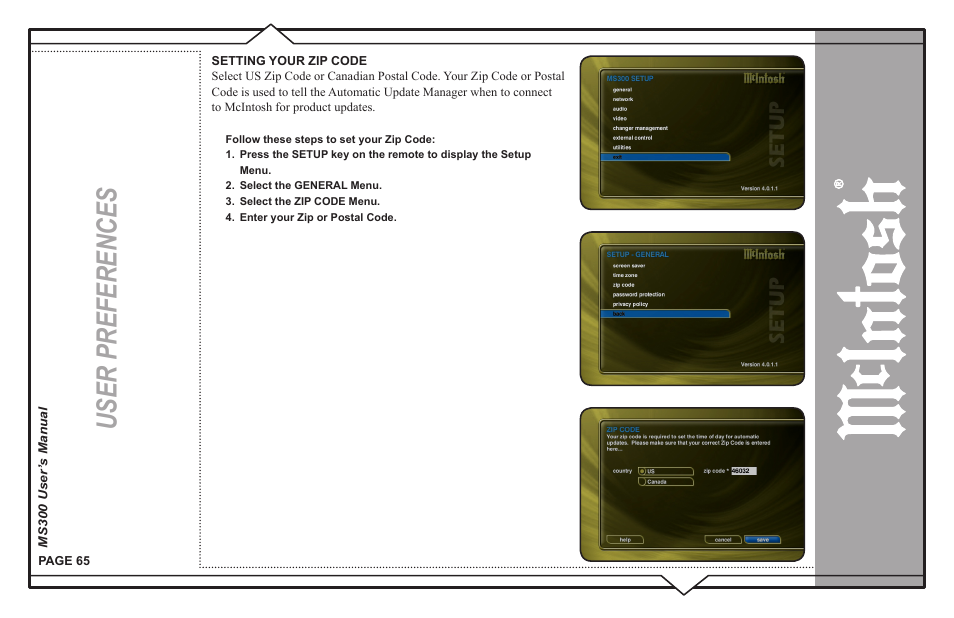 User preferences | McIntosh MS300 User Manual | Page 69 / 110