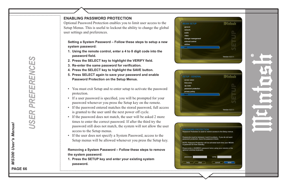 User preferences | McIntosh MS300 User Manual | Page 70 / 110