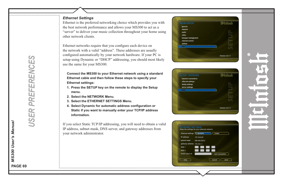 User preferences | McIntosh MS300 User Manual | Page 73 / 110