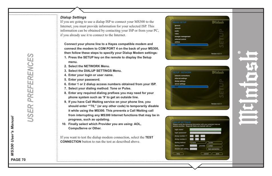 User preferences | McIntosh MS300 User Manual | Page 74 / 110