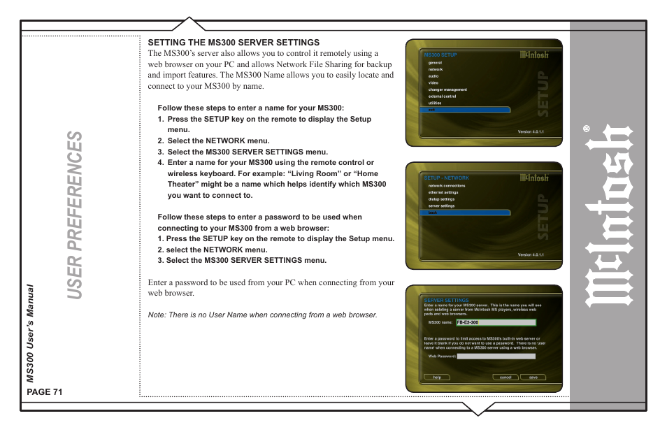 User preferences | McIntosh MS300 User Manual | Page 75 / 110