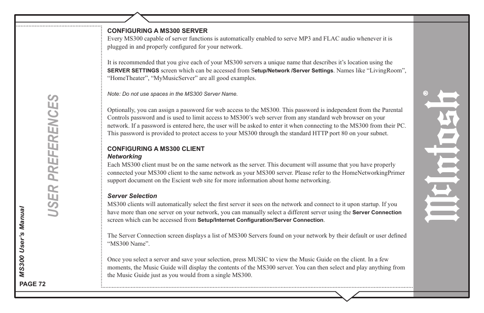 User preferences | McIntosh MS300 User Manual | Page 76 / 110